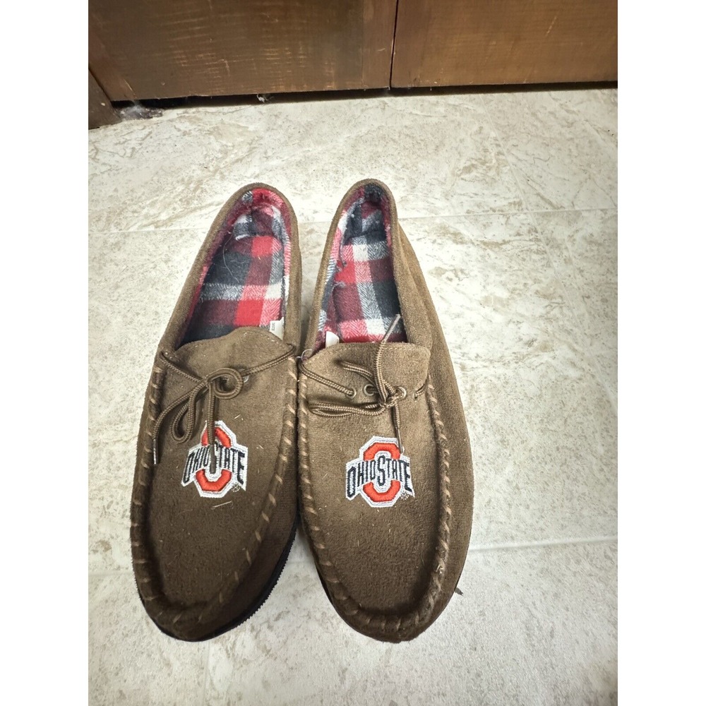 Men's Brown Faux Suede Slippers Rubber‎ Soles Ohio State Size 11